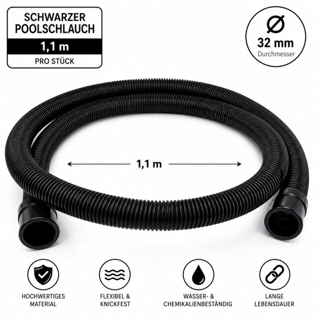 Poolflex scwarzer Poolschlauch 32mm x 1,1 Meter