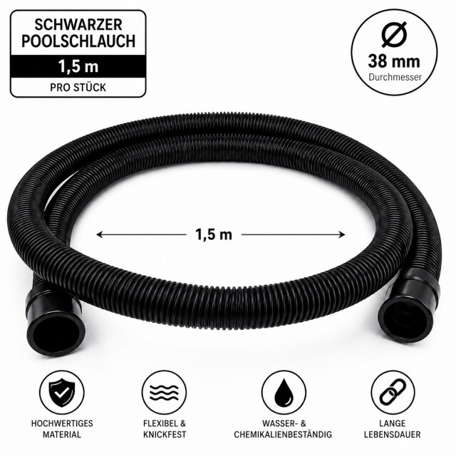 Poolflex schwarzer Poolschlauch 38 mm x 1,5 Meter