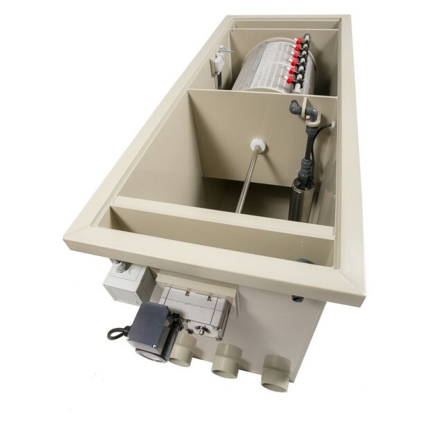 DVS Trommelfilter CL65 combi mit Biokammer Schwerkraft mit Steuerung und Spülpumpe