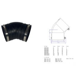 Air Aqua flexibler Gummi Bogen 45 Grad 75mm