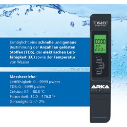 Arka TDS / EC - Messgerät  3in1  TDS & EC & Temperatur